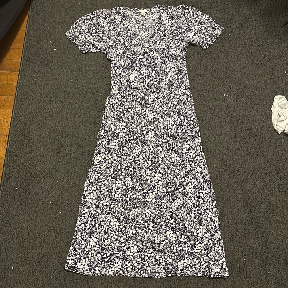 XS a new day Purple Floral Long V-Neck Dress
